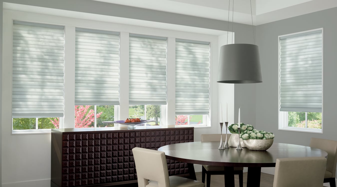 Cordless motorized shades in a Denver dining room